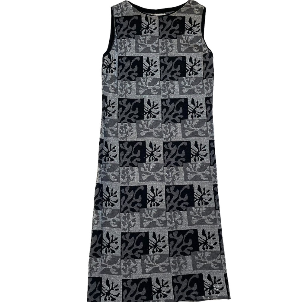 Vintage 60s Goldworm knit abstract print black and silver dress